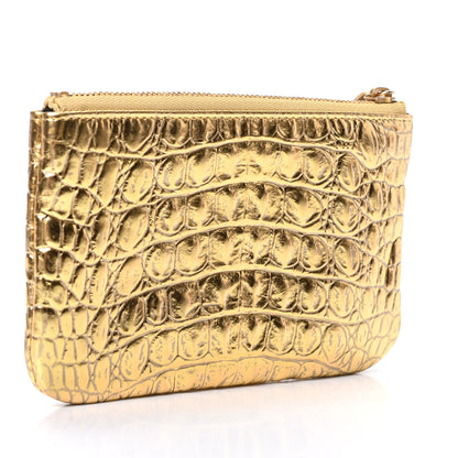 Chanel Metallic Calfskin Crocodile Embossed Cocodile Cosmetic Case Gold 3 of 8