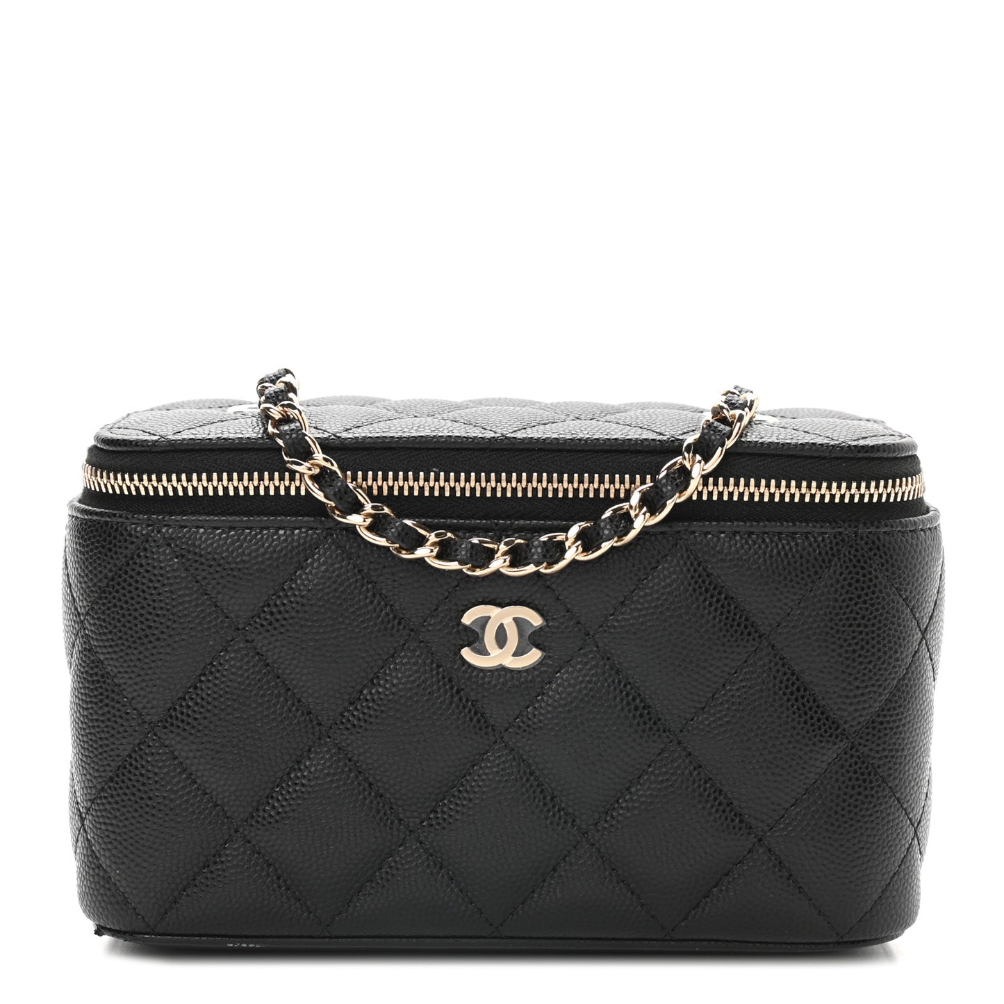 Caviar Quilted Small Vanity Case With Chain Black