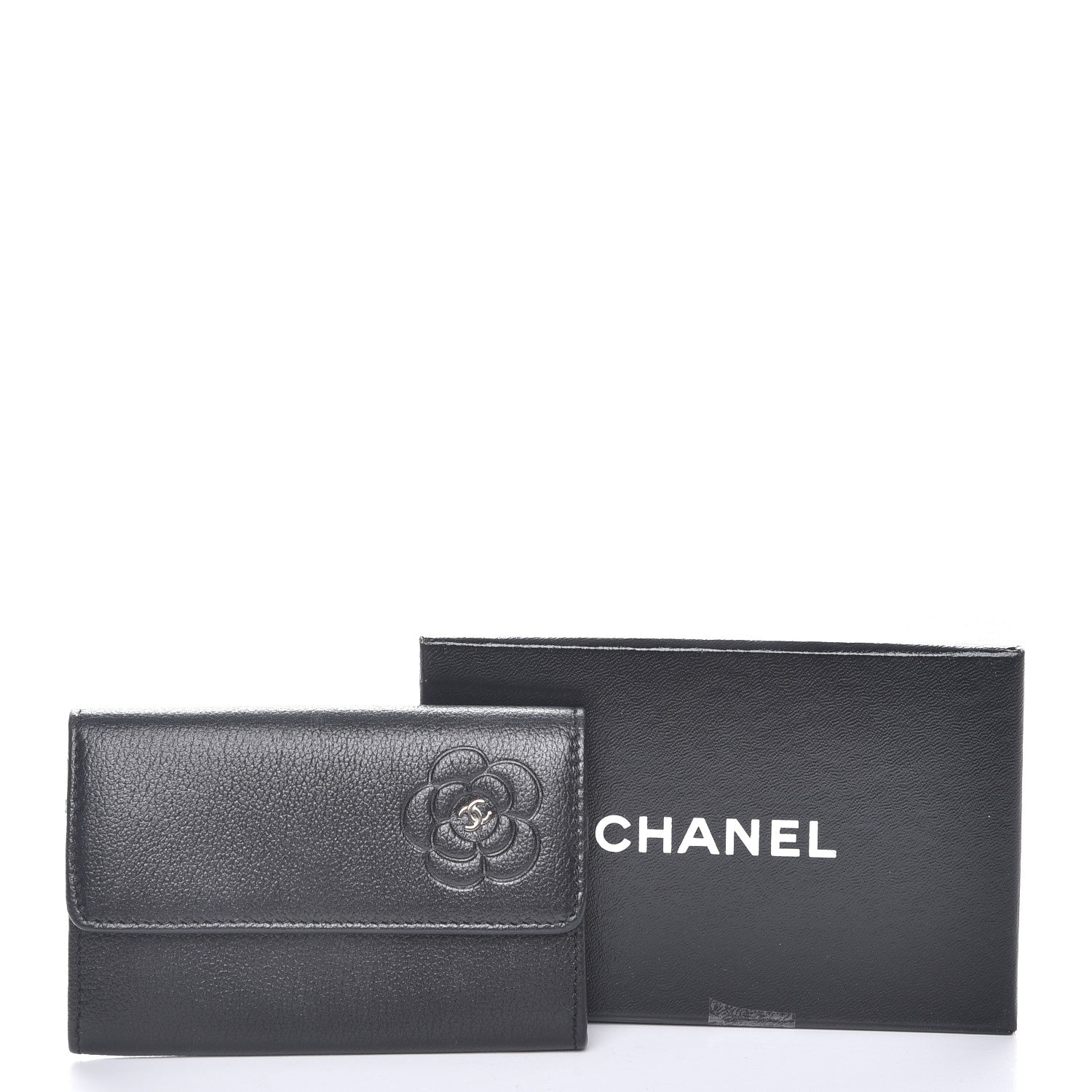 Chanel Goatskin Embossed Camellia Flap Card Holder Black 9 of 9