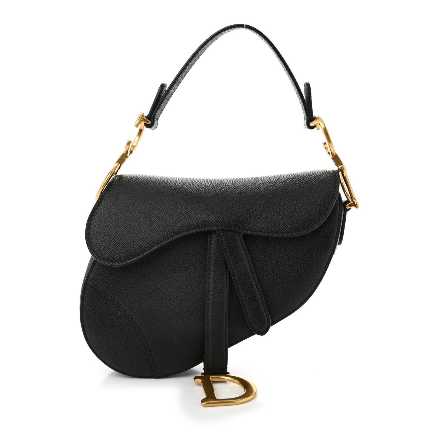 Grained Calfskin Mini Saddle Bag Black