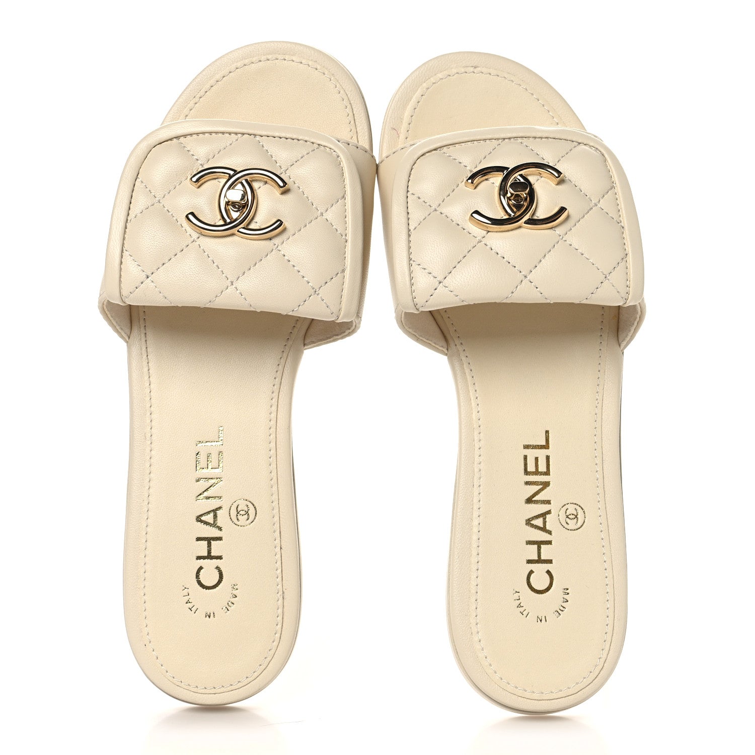 Chanel Lambskin Quilted Turnlock Flat Mules 35.5 Ivory 2 of 10