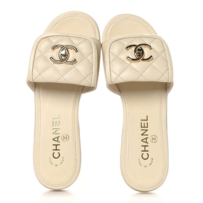 Chanel Lambskin Quilted Turnlock Flat Mules 35.5 Ivory 2 of 10