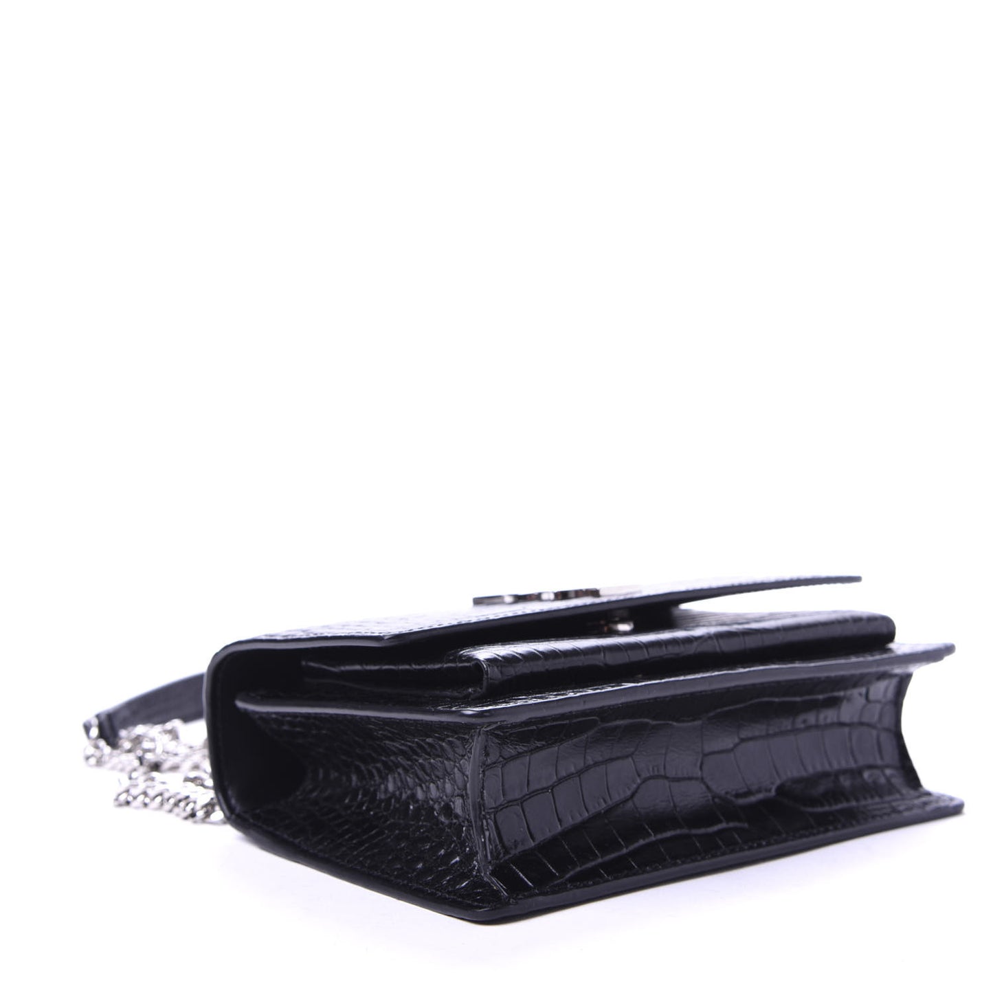 Calfskin Crocodile Embossed Monogram Sunset Chain Wallet Black
