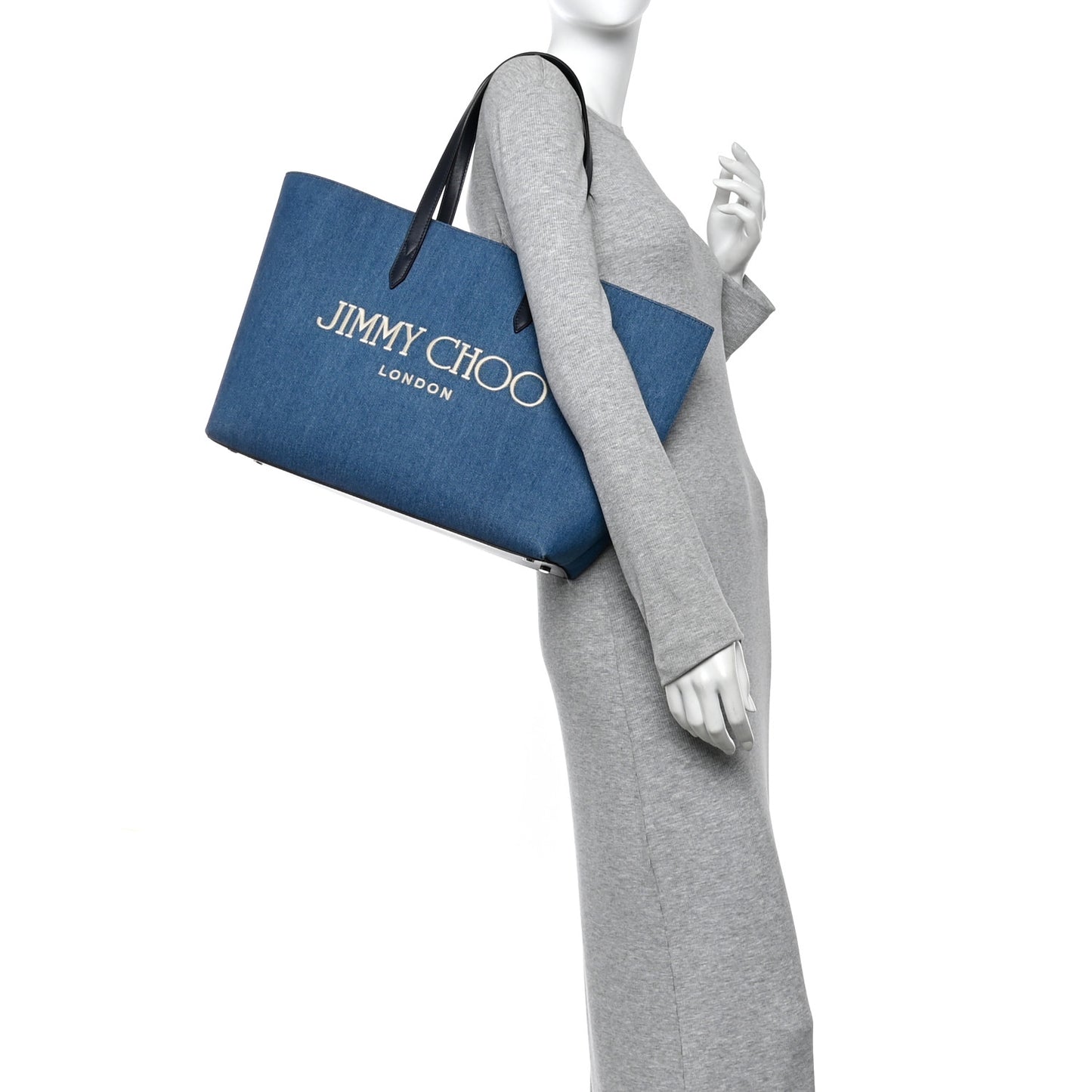 Canvas Embroidered Logo Tote Denim Milk