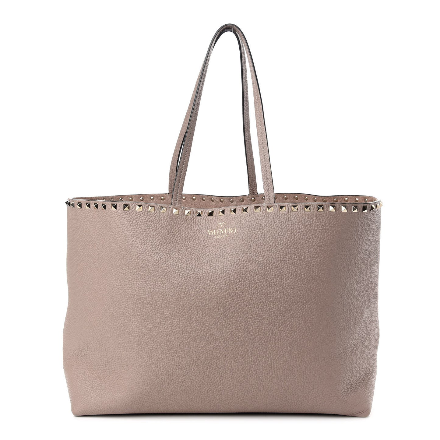 Grained Calfskin Rockstud Shoulder Tote Poudre