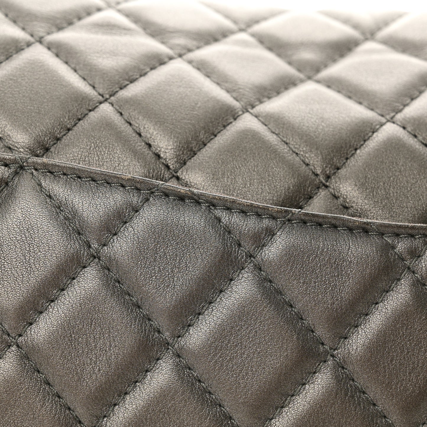Metallic Calfskin Quilted Small XXL Travel Flap Bag Dark Silver