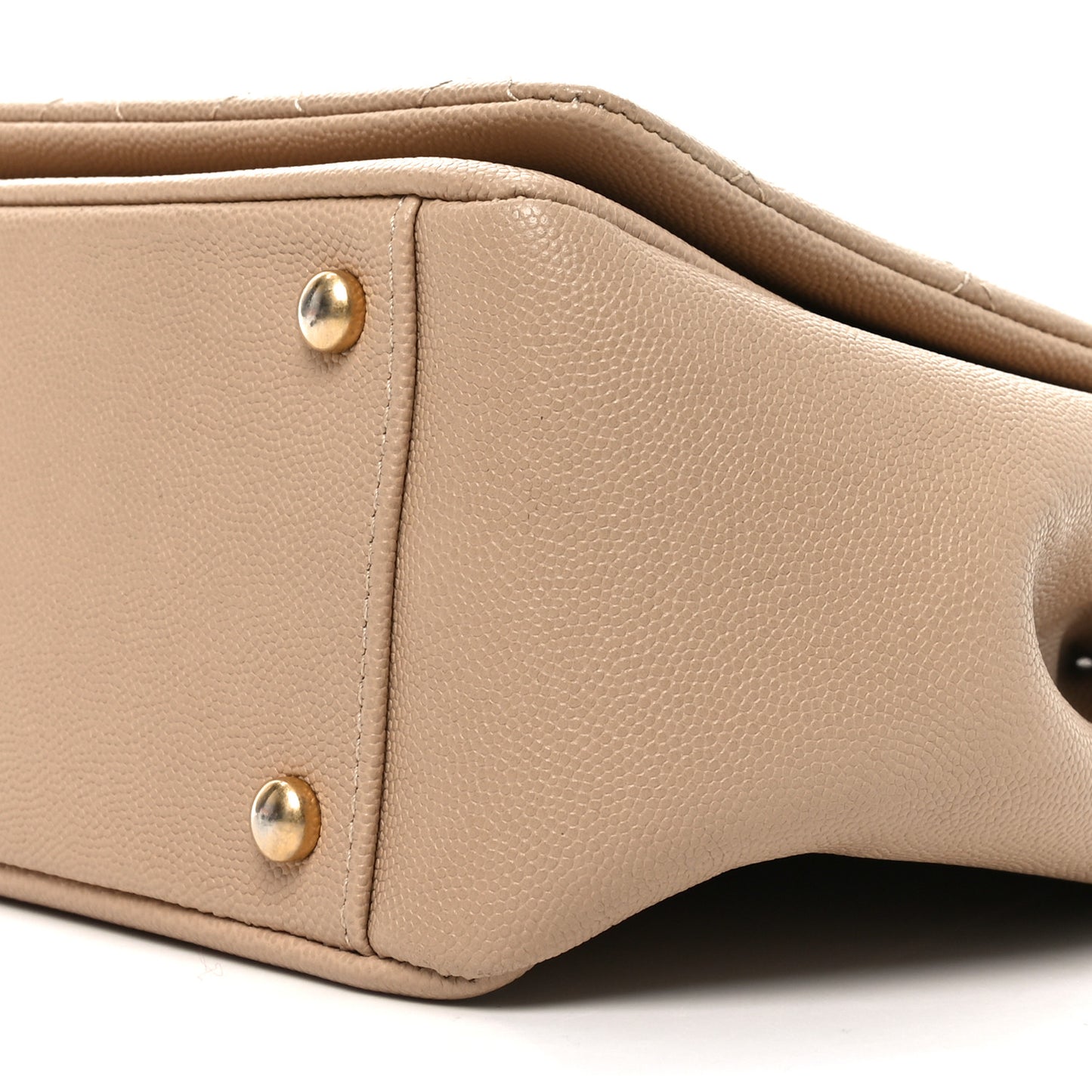 Grained Calfskin Stitched Small Lady Coco Top Handle Tote Beige