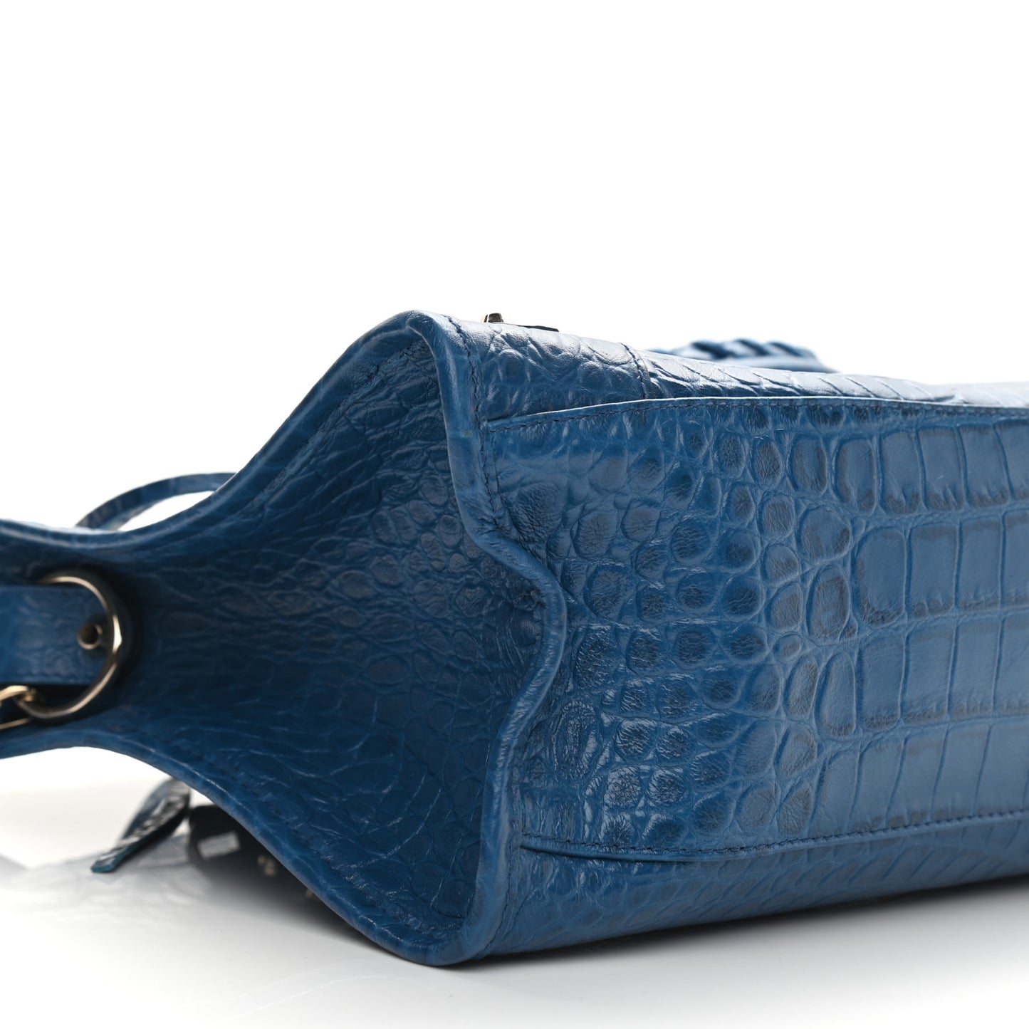 Calfskin Crocodile Embossed Classic Silver Hardware City Bleu Marine