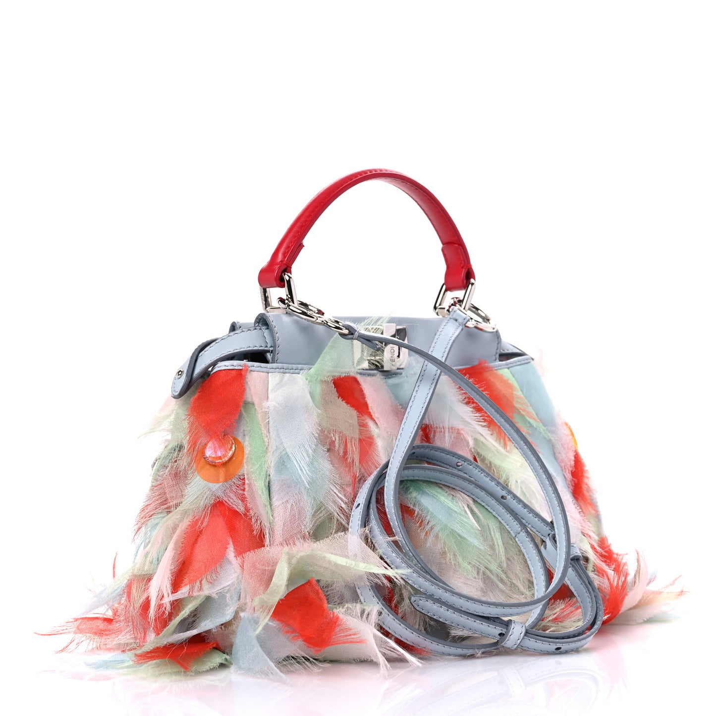 Nappa Organza Feather Mini Peekaboo Iconic Satchel Blue Multicolor