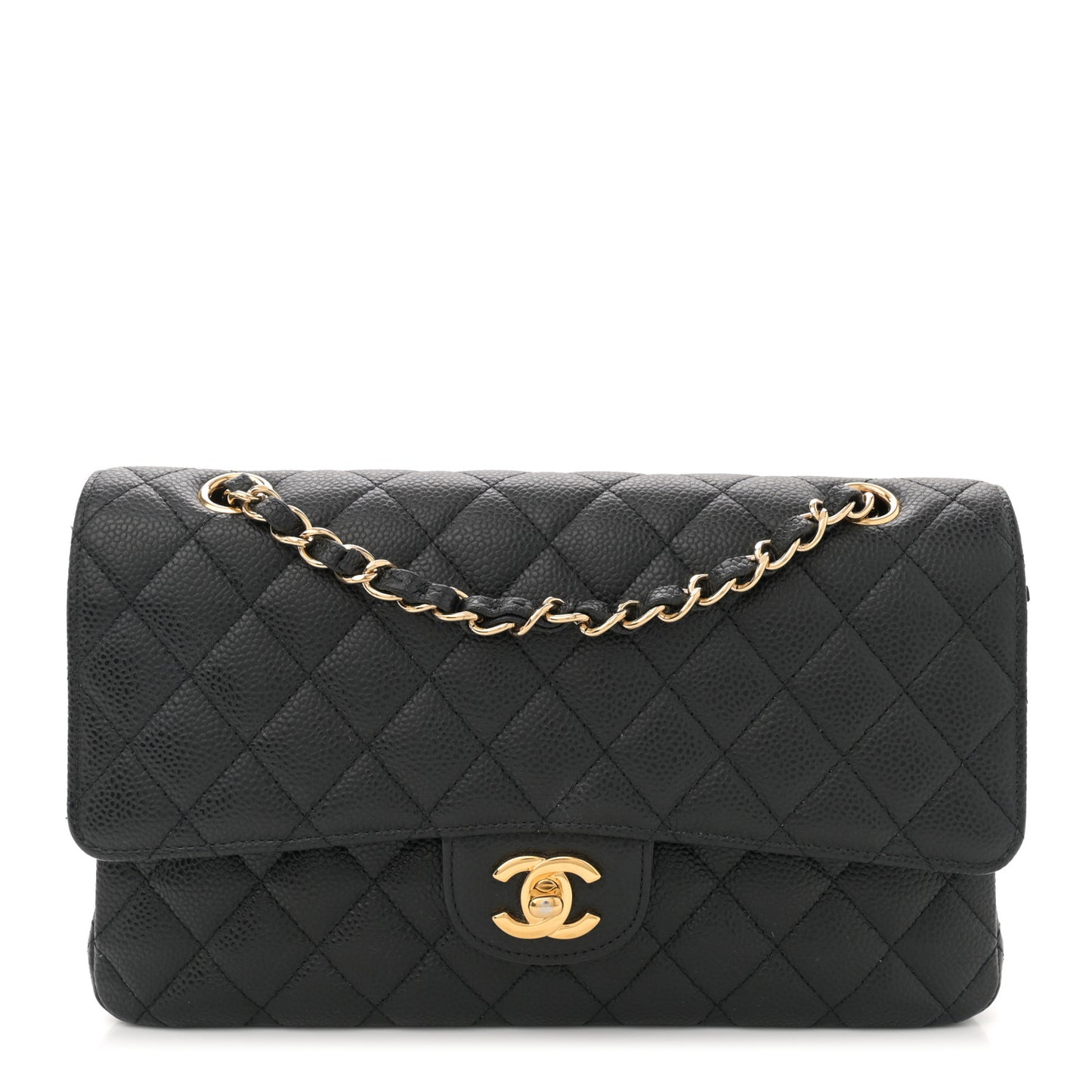 Caviar Quilted Medium Double Flap Black