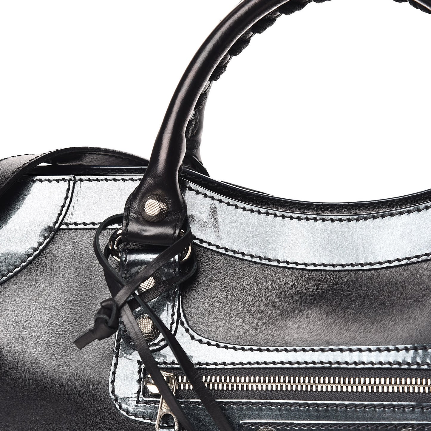 Smooth Calfskin Metallic Patent Giant 12 Silver Hardware City Black Gris