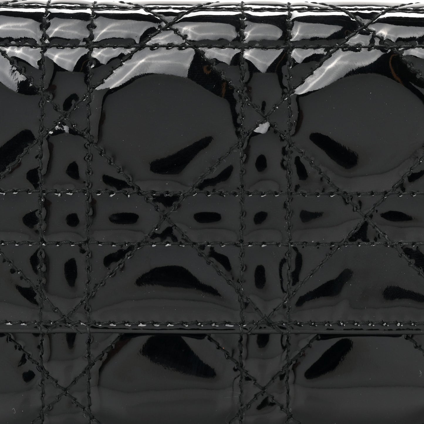 Patent Lambskin Cannage Lady Dior Rendezvous Wallet On Chain Black