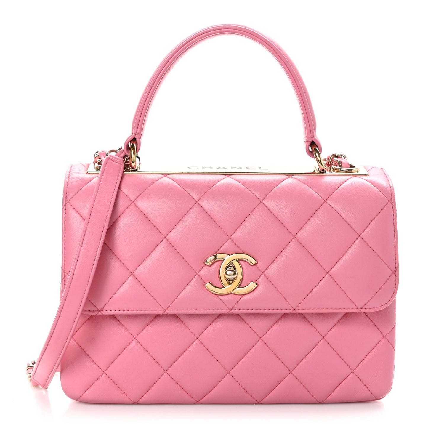 Lambskin Quilted Small Trendy CC Flap Dual Handle Bag Pink