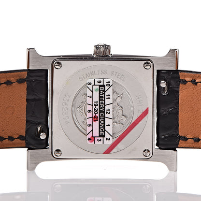 Hermes Stainless Steel Alligator Diamond Bezel Mother of Pearl 21mm Heure H Hour Quartz Watch Noir 5 of 8