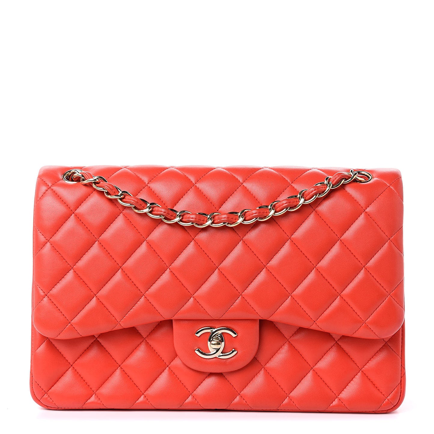 Lambskin Quilted Jumbo Double Flap Red