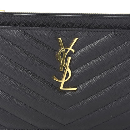 Saint Laurent Grain De Poudre Chevron Monogram Pouch Black 9 of 10