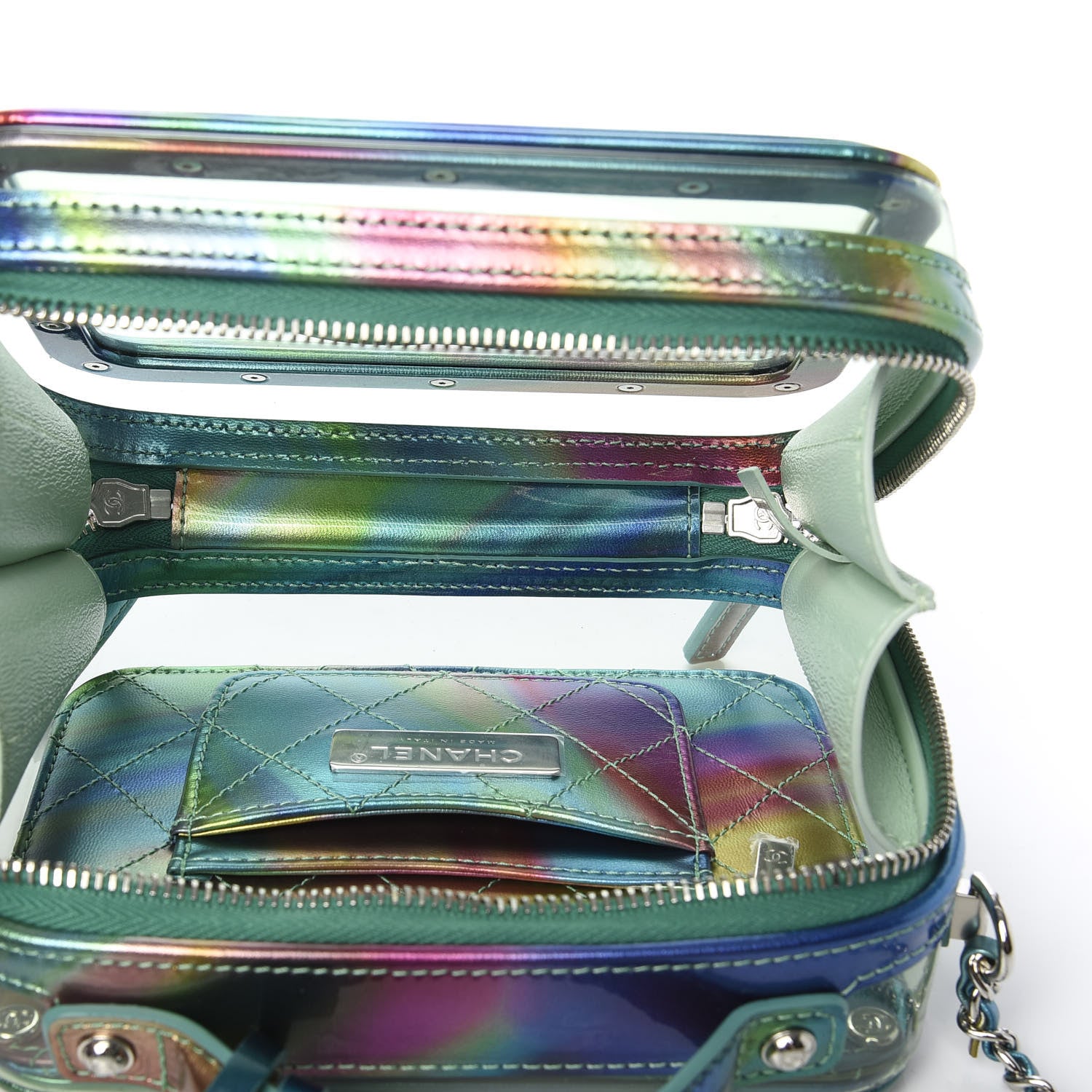 Chanel PVC Patent Calfskin Patent Lambskin Small CC Vanity Case Green 5 of 11