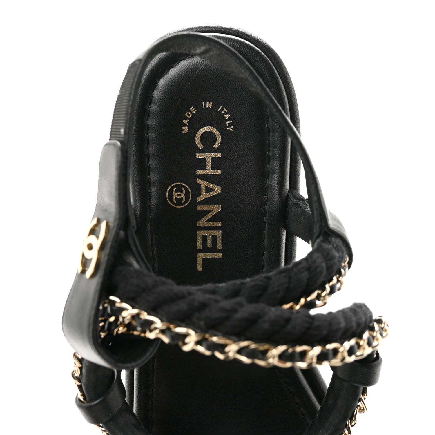 Chanel Cord Lambskin CC Chain Sandals 39 Black 7 of 9