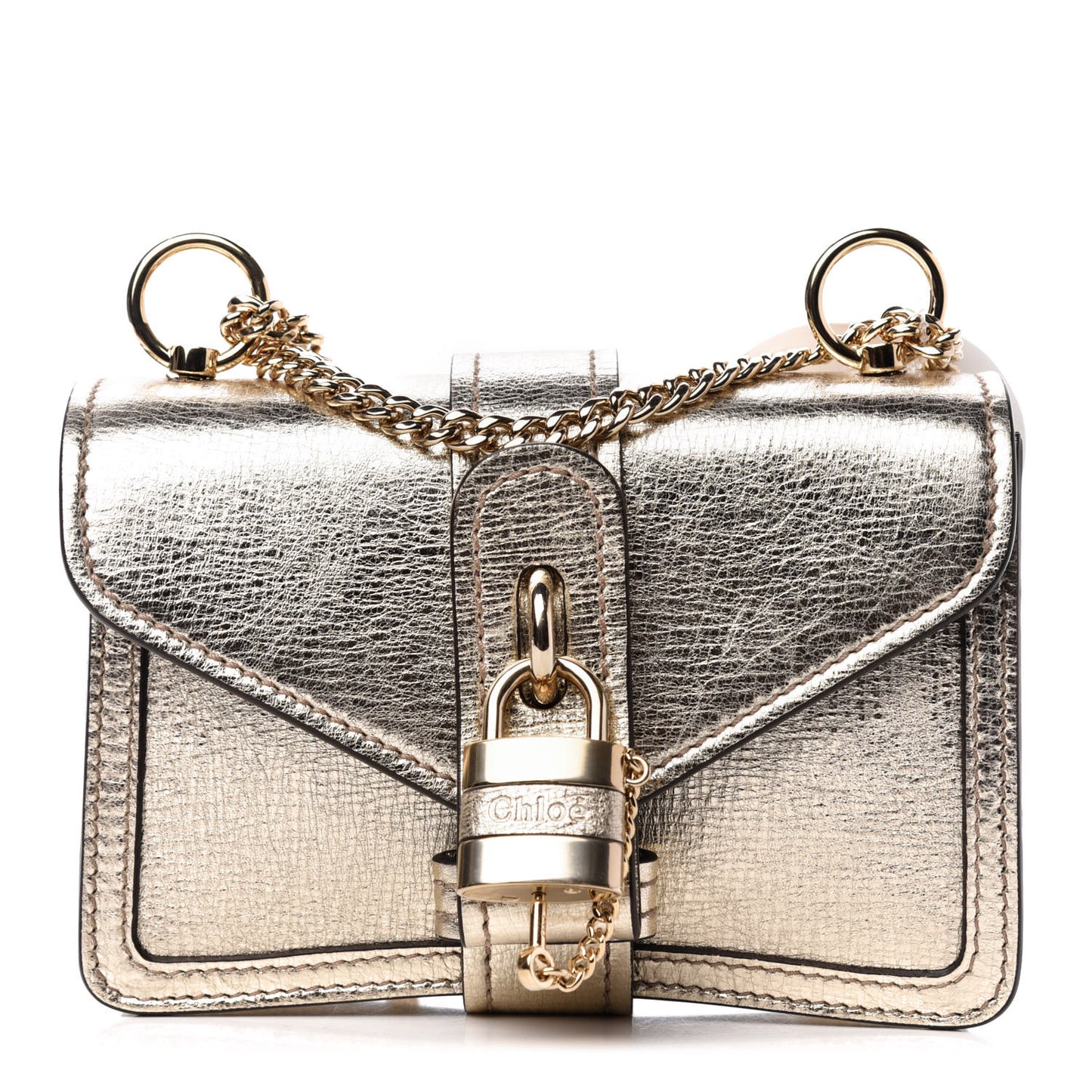 Metallic Textured Calfskin Aby Convertible Chain Shoulder Bag Gold