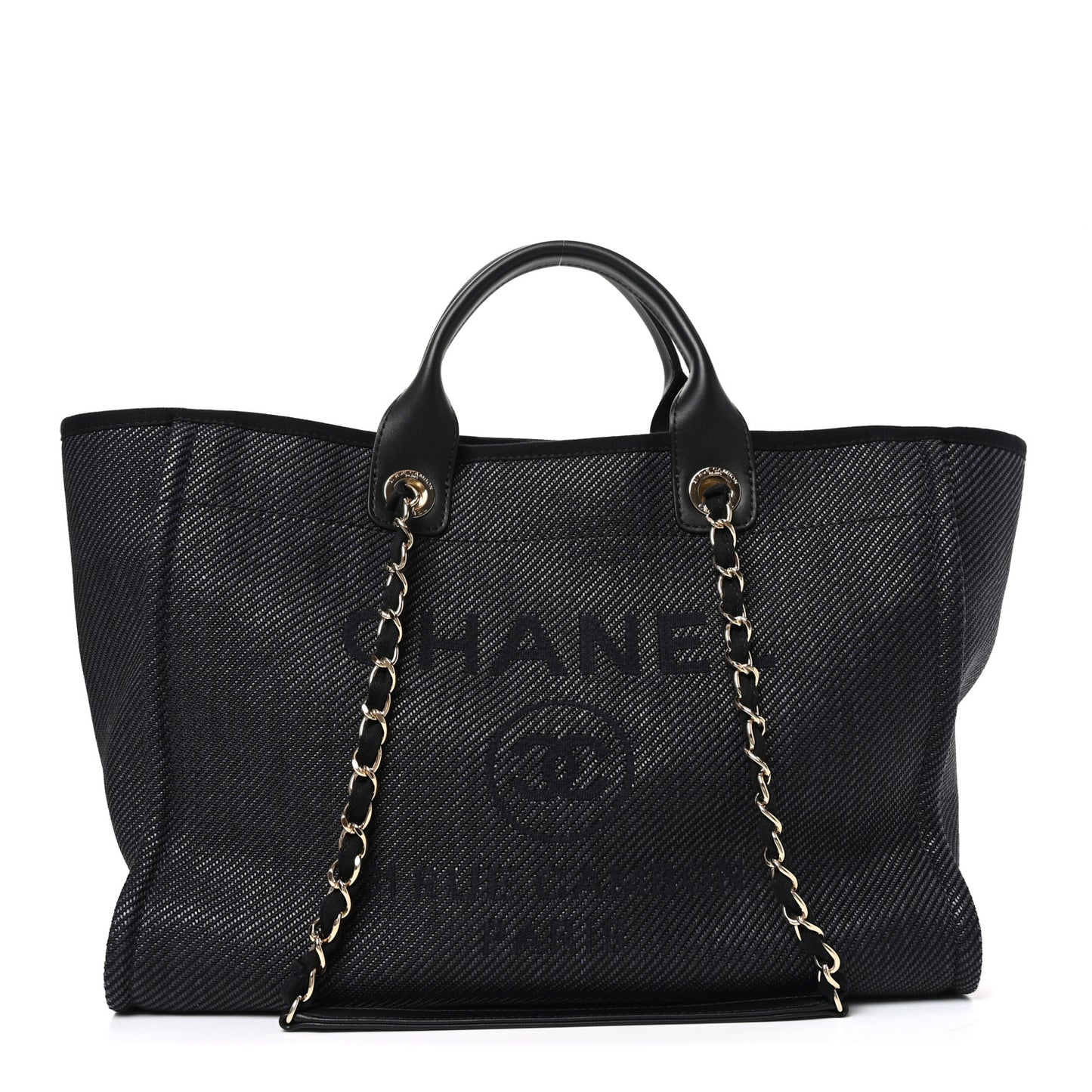 Mixed Fibers Calfskin Medium Deauville Tote Black