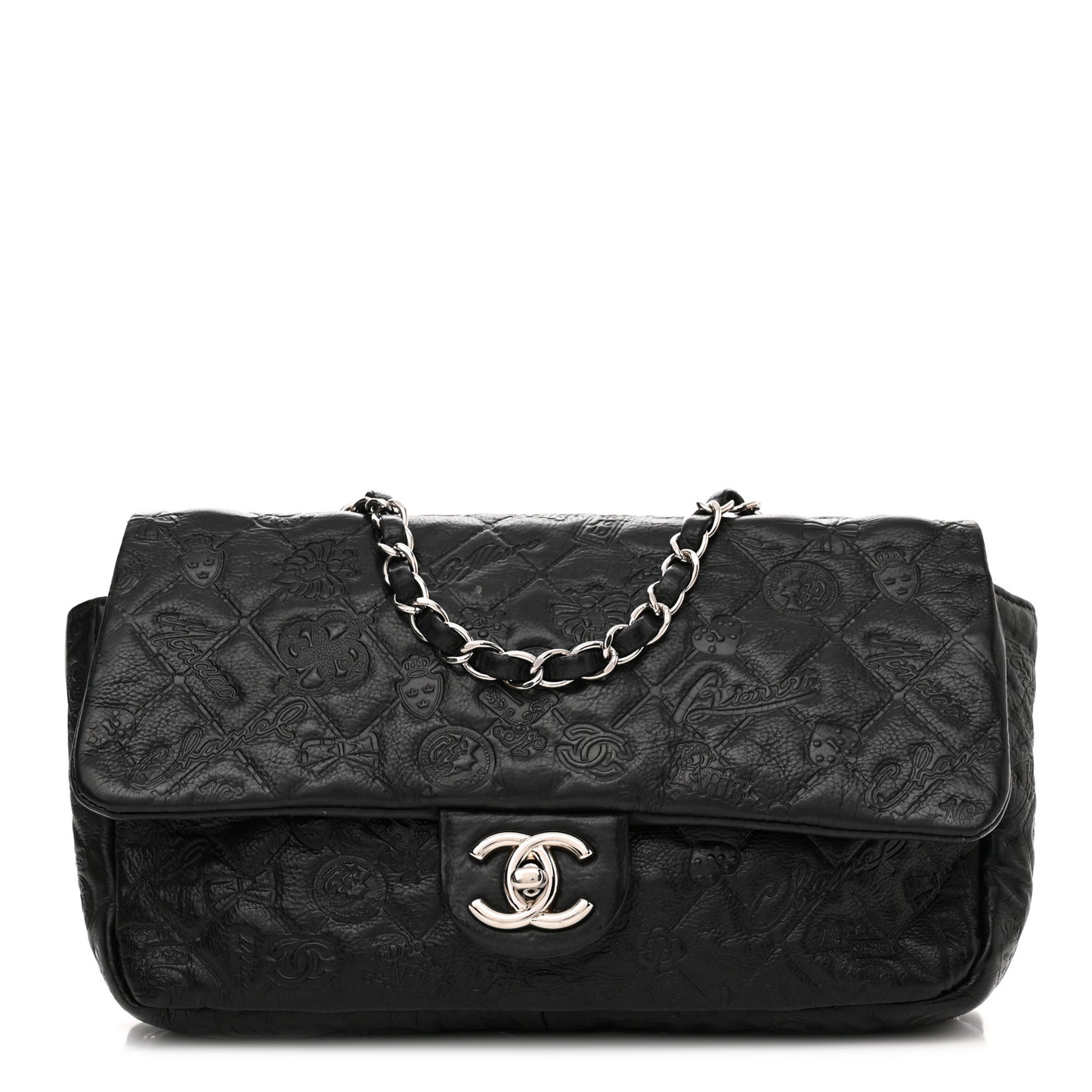 Calfskin Embossed Medium Lucky Symbols Flap Black