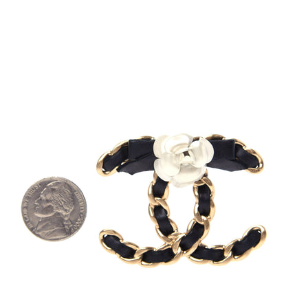 Chanel Metal Calfskin Chain 90's Camellia Brooch Black Gold 2 of 7