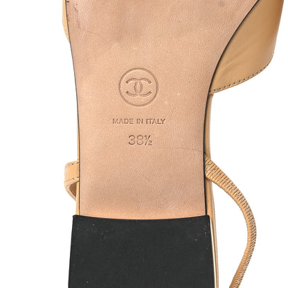 Chanel Goatskin Grosgrain Cap Toe CC Slingback Sandals 38.5 Beige Black 8 of 11