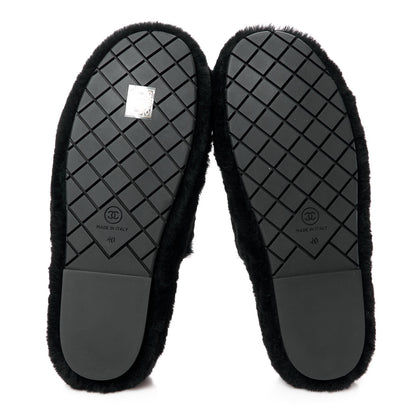 Chanel Shearling CC Flat Mules 40 Black 5 of 8