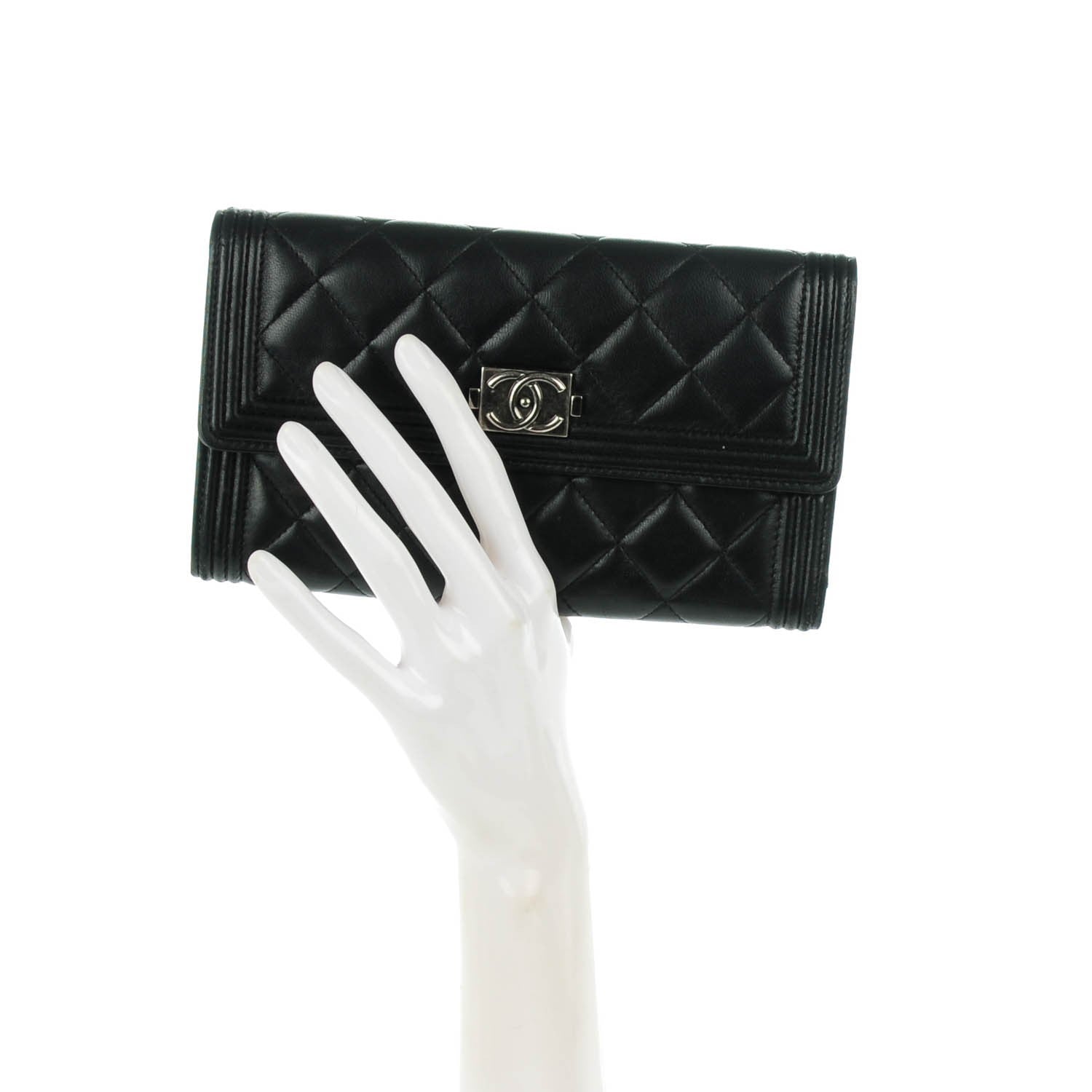 Chanel Lambskin Quilted Large Boy Flap Wallet Black 2 of 10