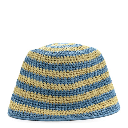 Prada Raffia Striped Logo Embroidered Womens Bucket Hat M Naturale Cielo 5 of 8