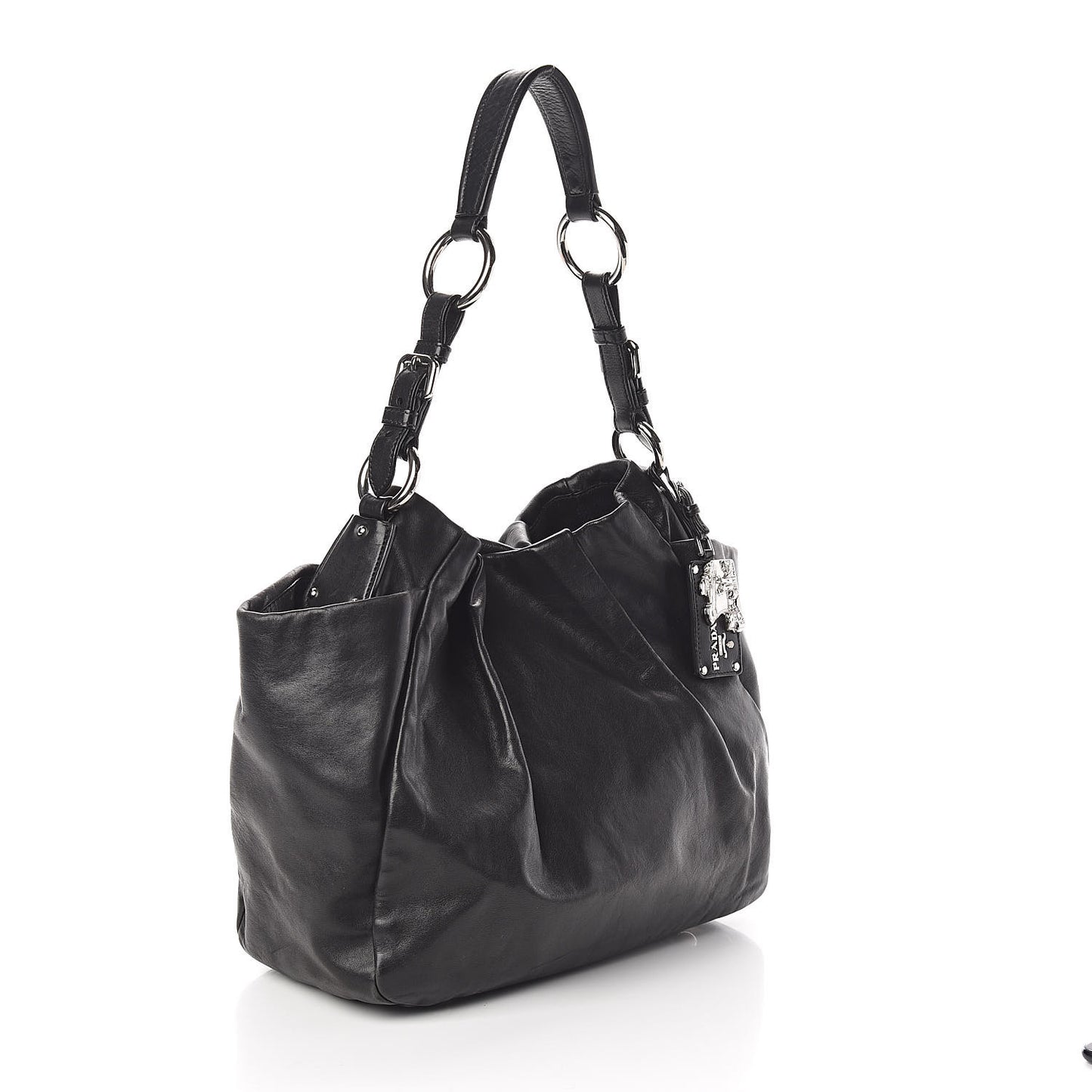 Soft Calfskin Pleated Hobo Black