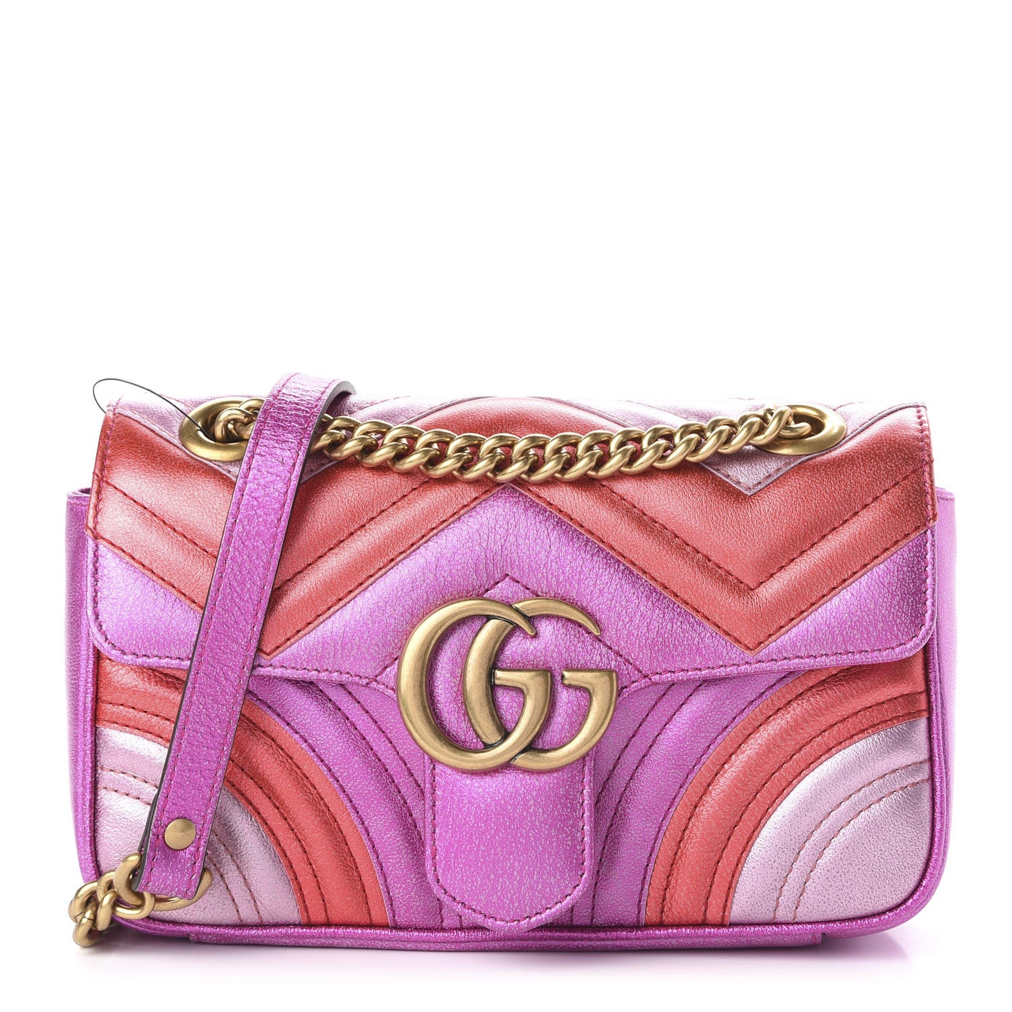 Metallic Calfskin Matelasse Mini GG Marmont Shoulder Bag Fuchsia