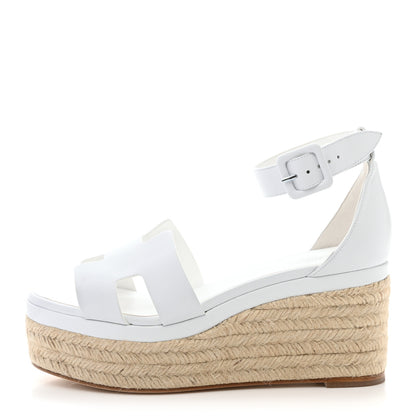 Hermes Goatskin Elda Espadrille Wedge Sandals 37 White 1 of 10