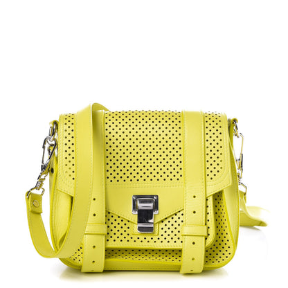 Proenza Schouler Lambskin Perforated PS1 Pouch Messenger Sulphur 1 of 11