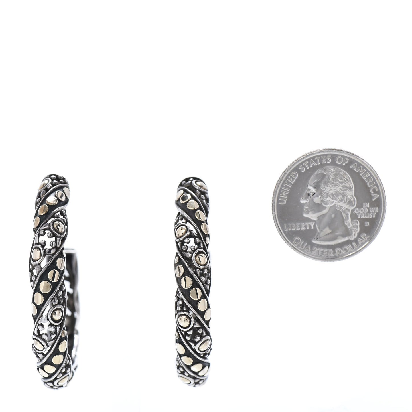 Sterling Silver 18K Yellow Gold Dots Hoop Earrings