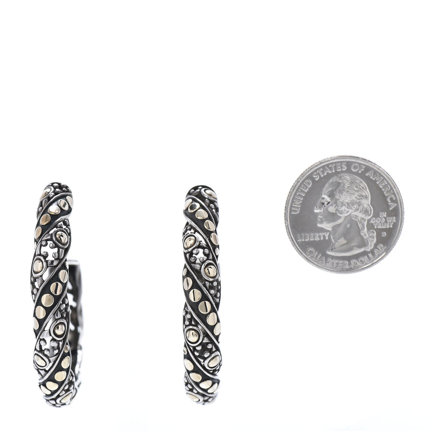 John Hardy Sterling Silver 18K Yellow Gold Dots Hoop Earrings 2 of 7