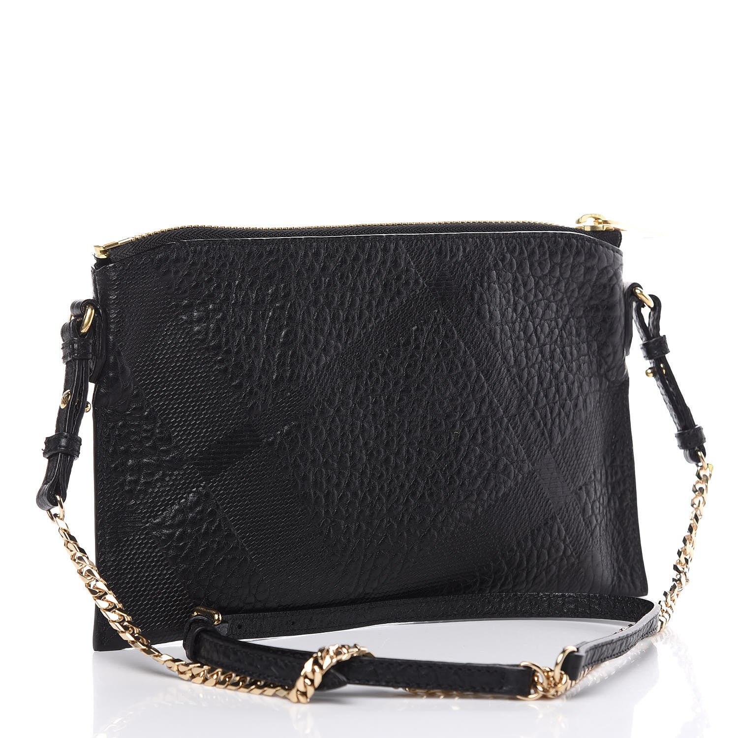 Burberry Signature Grain Calfskin Check Embossed Peyton Crossbody Clutch Bag Black 3 of 9