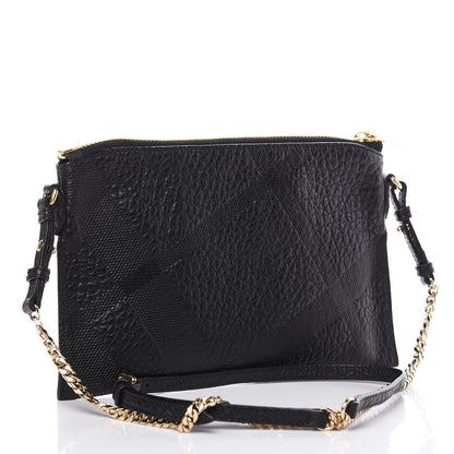 Burberry Signature Grain Calfskin Check Embossed Peyton Crossbody Clutch Bag Black 3 of 9