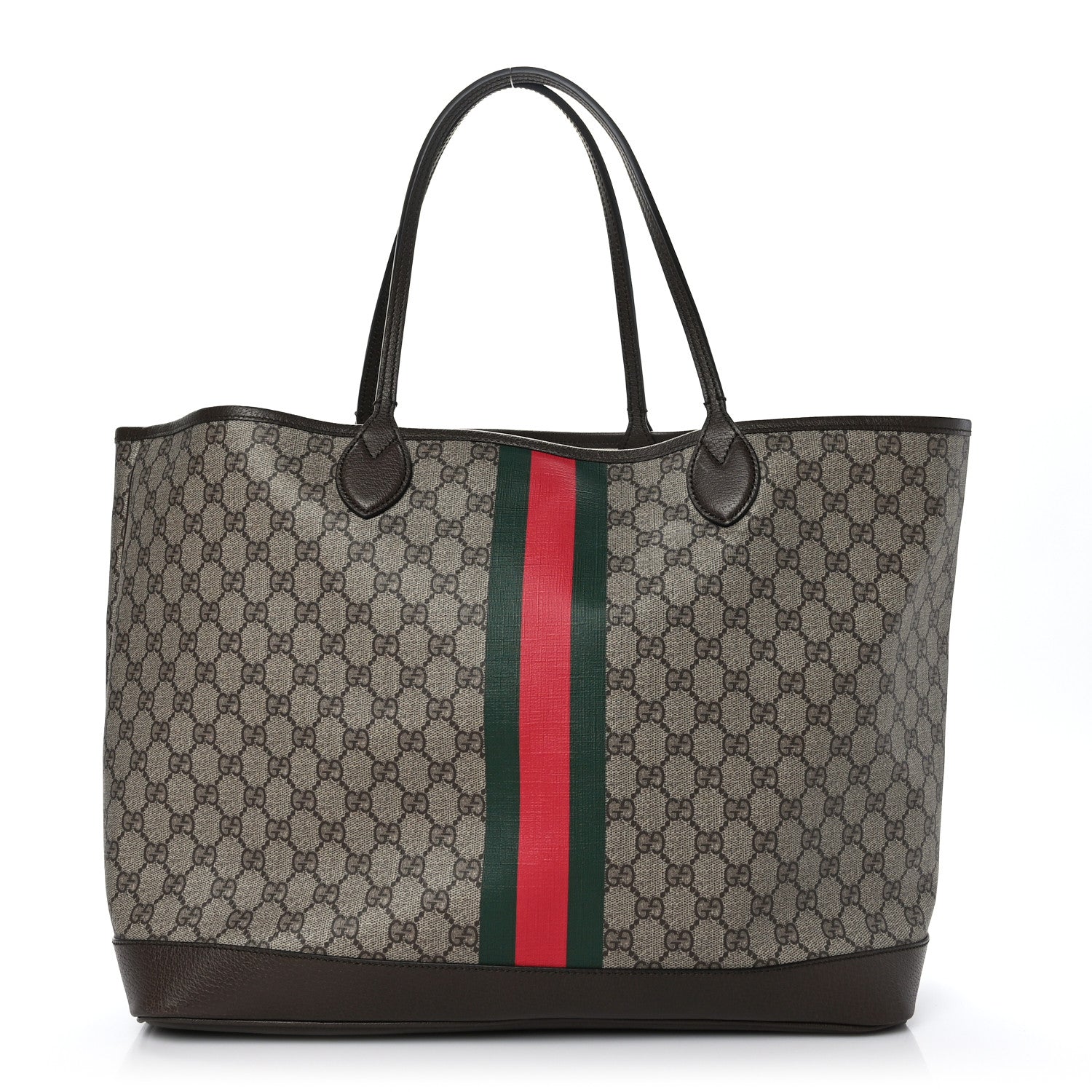 Gucci GG Supreme Monogram Textured Dollar Calfskin Web Large Ophidia Tote Beige Ebony New Acero 1 of 13