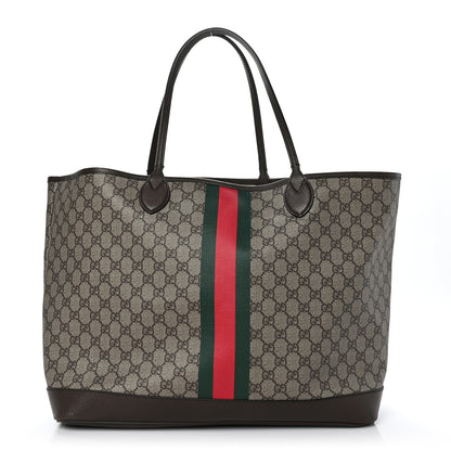 Gucci GG Supreme Monogram Textured Dollar Calfskin Web Large Ophidia Tote Beige Ebony New Acero 1 of 13
