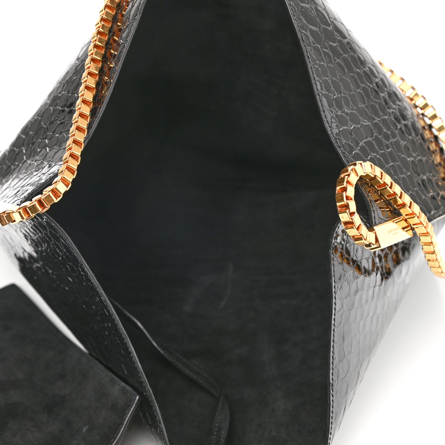 Saint Laurent Calfskin Crocodile Embossed Medium Suzanne Hobo Black 5 of 8