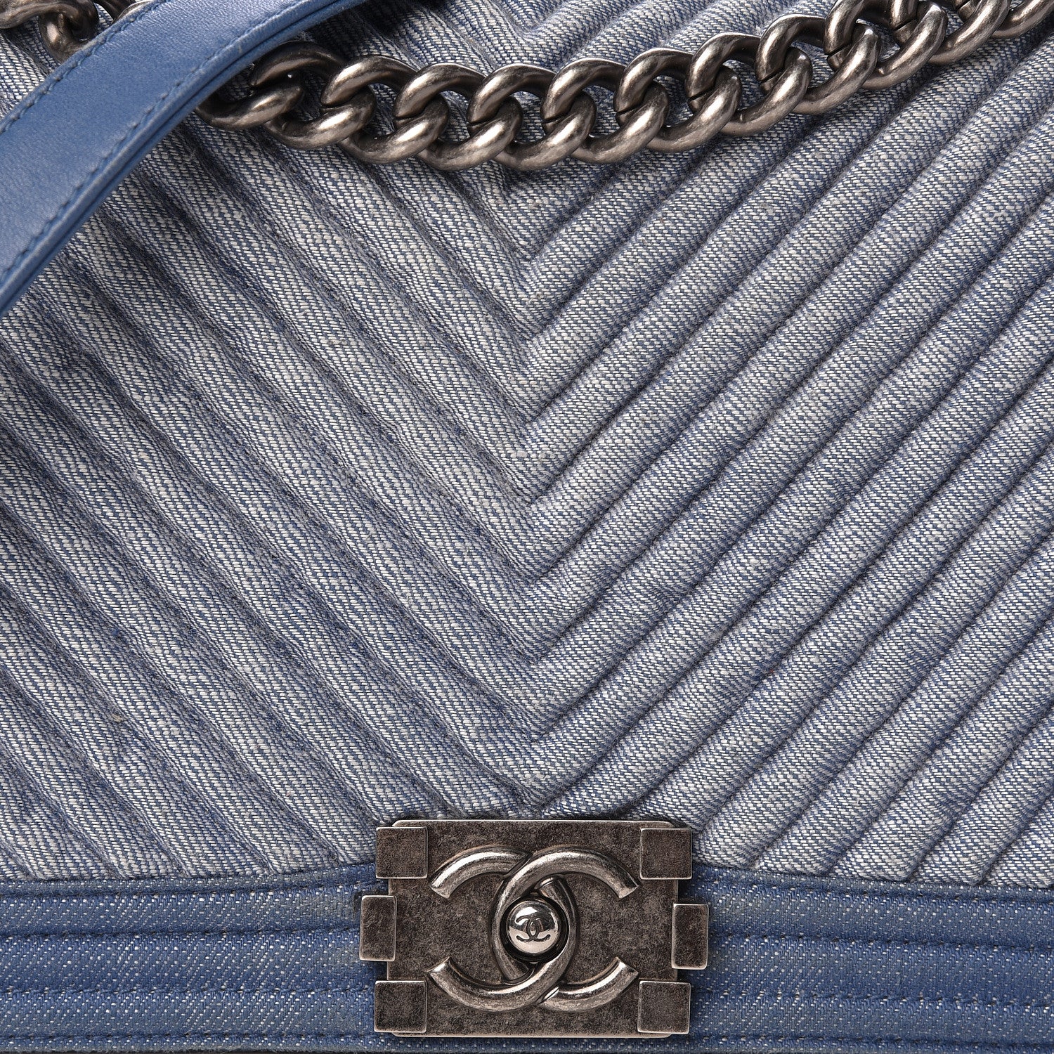 Chanel Denim Chevron Quilted New Medium Boy Flap Blue 8 of 13