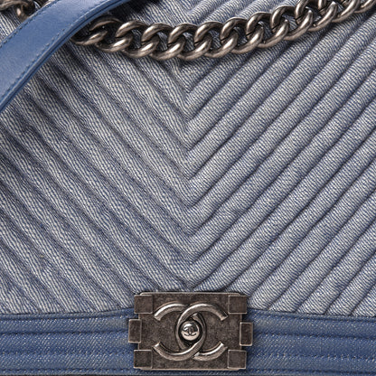 Chanel Denim Chevron Quilted New Medium Boy Flap Blue 8 of 13