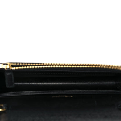 Saint Laurent Grain De Poudre Matelasse Chevron Monogram Envelope Chain Wallet Black 5 of 10