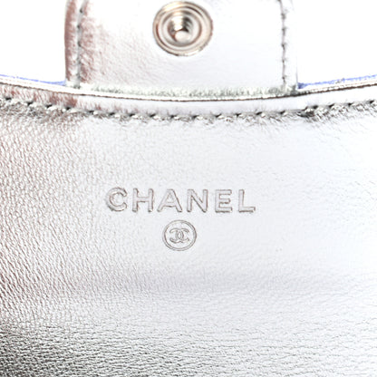 Chanel Gradient Metallic Calfskin Quilted Flap Card Holder Wallet Silver Blue Yellow Purple 6 of 8