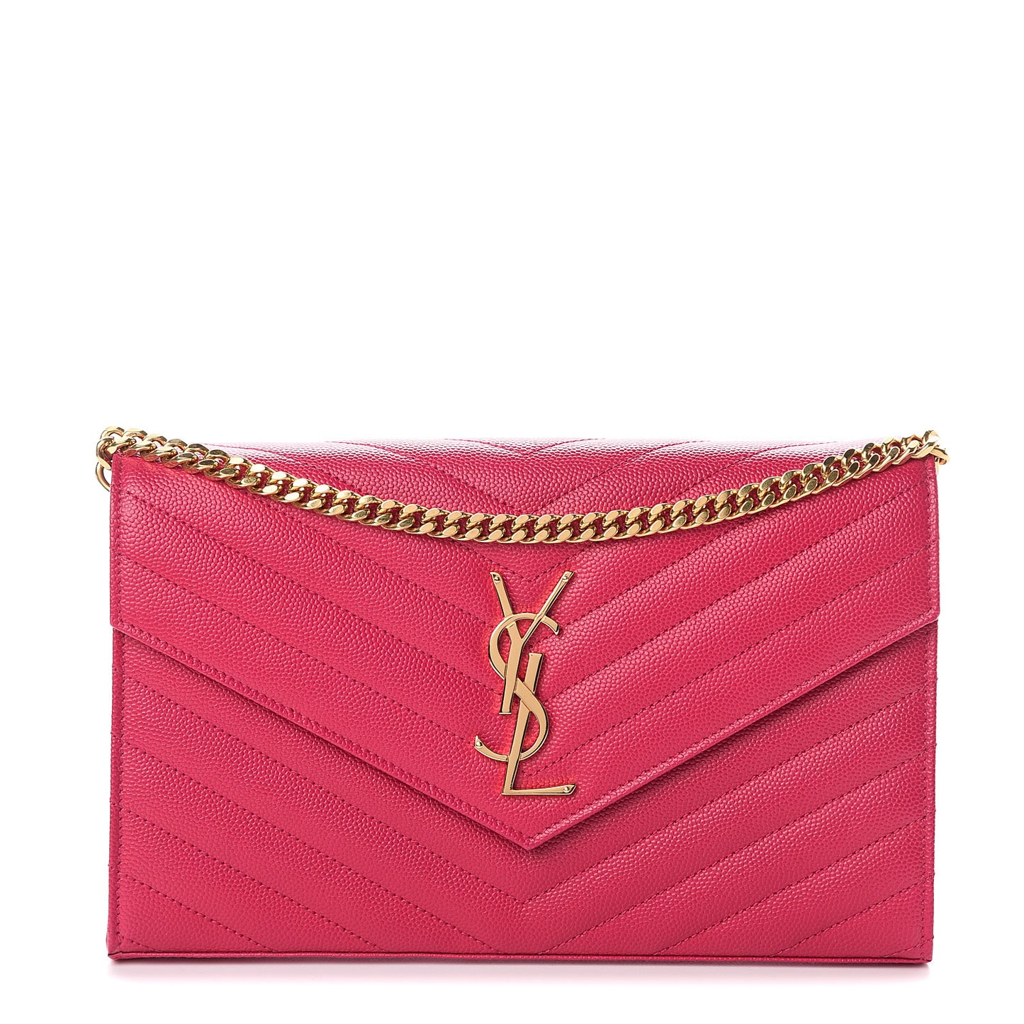 Grain De Poudre Matelasse Chevron Monogram Chain Wallet Fresh Fuchsia