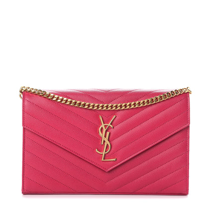 Saint Laurent Grain De Poudre Matelasse Chevron Monogram Chain Wallet Fresh Fuchsia 1 of 9
