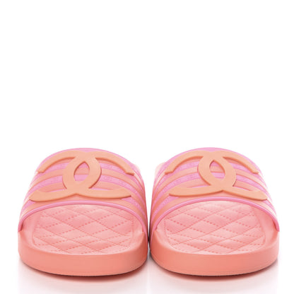 Chanel Rubber CC Flat Slide Sandals 35 Orange Pink 2 of 8