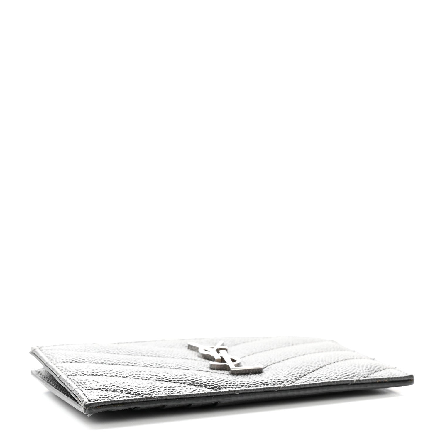 Saint Laurent Grain De Poudre Matelasse Chevron Monogram Fragments Zippered Card Case Coal 4 of 9