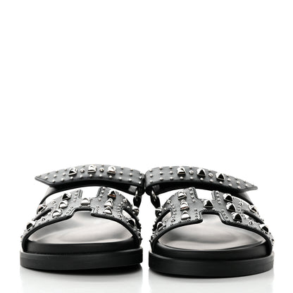 Hermes Calfskin Studded Womens Chypre Sandals 36 Black 2 of 9